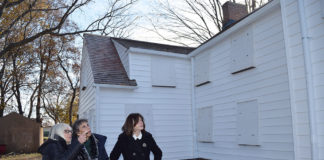 Supervisor Judi Bosworth, Marianna Wolgemuth, member of the New Hyde Park District Advisory Committee, and Council Member Lee Seeeman look over the improvements made to the Schumacher House. (Photo courtesy of the Town of North Hempstead)