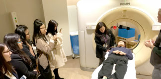 During a visit to the Northwell Health Radiology Department at LIJ, South High students learned how CT machines are used to create patient images and treatment plans. (Photo courtesy of the Great Neck Public Schools)
