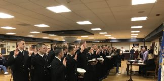 47 midshipmen were sworn in as auxiliary emergency medical technicians with Vigilant Fire Company in Great Neck. (Photo courtesy of Vigilant Fire Company)