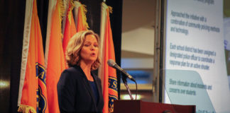 County Executive Laura Curran during her State of the County speech in Garden City. (Photo by Janelle Clausen)