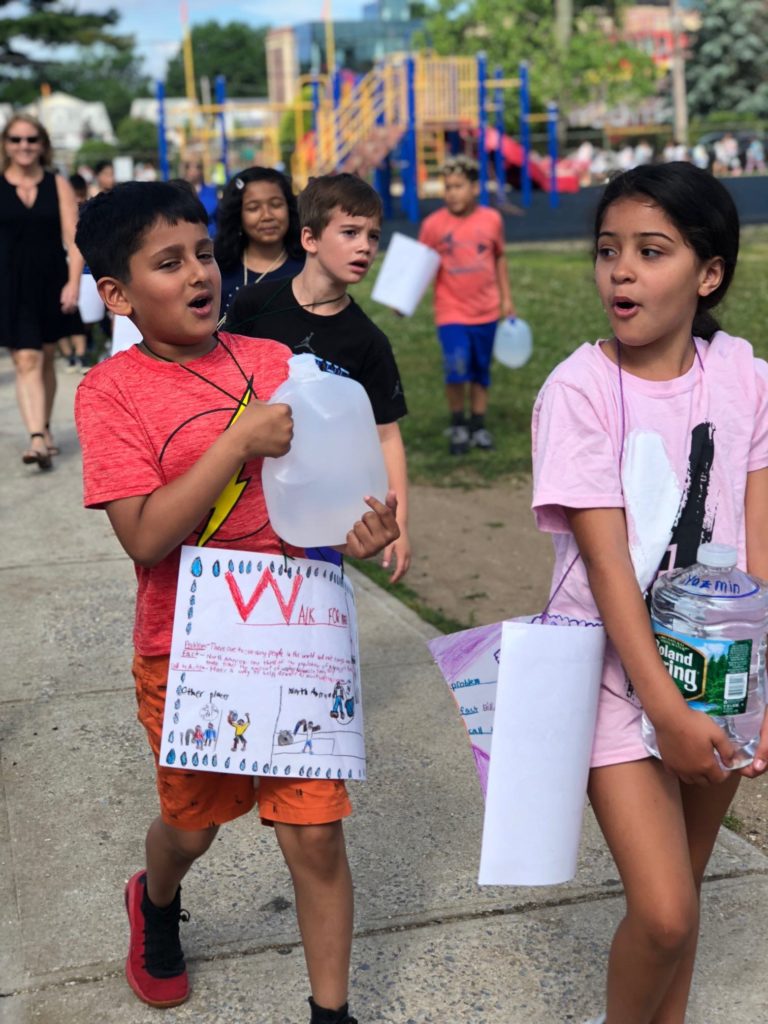 Walking for water at Jackson Avenue School