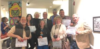 Assemblyman Anthony D'Urso honored a group of artists whose work are on display at the Gold Coast Arts Center, including George McClintock, Wiliam Riera, Orestes Gonzalez, Karen Rubin, Audrey Gottlieb and Neil Tandy. Verónica Cárdenas and Deborah Feingold, not pictured, were also honored. (Photo courtesy of Assemblyman Anthony D'Urso's office)