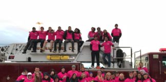 Several members of the Vigilant Fire Company went to Jones Beach to show support for Kira Warren, who recently defeated breast cancer. (Photo courtesy of Josh Charry)