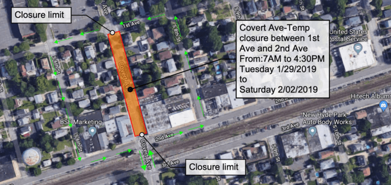 Temporary road closures on Covert Avenue for LIRR third track prep work