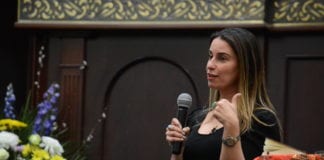 Saba Soomekh offered insights on the past, present and future of the Persian Jewish community on Monday night. (Photo by Janelle Clausen)