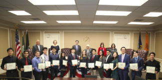 Supervisor Judi Bosworth and The Town Board with the North Hempstead Regeneron Science Talent Search finalist and semi-finalists. (Photo courtesy of the Town of North Hempstead)