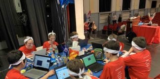 The Mineola Middle School team of sixth and seventh graders worked hard to code and conquer during the recent middle school Hackathon. (Photo courtesy of Mineola Union Free School District.)