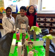 Hillside Grade School students Alina Aphraim, Agastya Arora and Mandy Chen are pictured with their project. (Photo courtesy of New Hyde Park-Garden City Park School District)