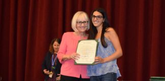 Town Supervisor Judi Bosworth and Civic Award honoree Amanda Shirazi. (Photo courtesy of Town of North Hempstead)