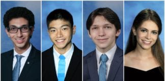 Yoel Hawa and Michael Lu are the valedictorians of Great Neck North and South High School, respectively, while Joshua Rothbaum and Chloe Metz are the salutatorians of the respective schools. (Photos courtesy of Great Neck Public Schools)