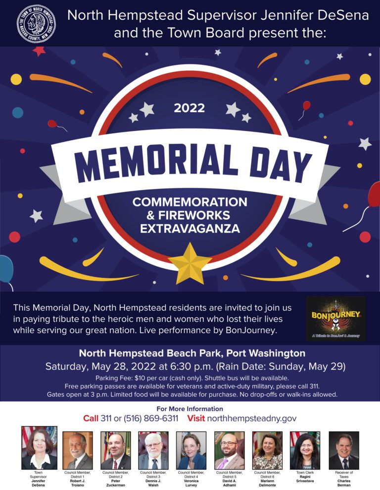 North Hempstead’s Memorial Day commemoration and fireworks slated for May 28, 6:30 p.m. at North Hempstead Beach Park