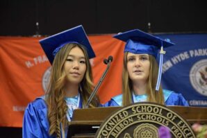 Samantha Chang (left) and Riley Griffin (right) delivered the invocation at the New Hyde Park Memorial High School's Class of 2022 graduation. 