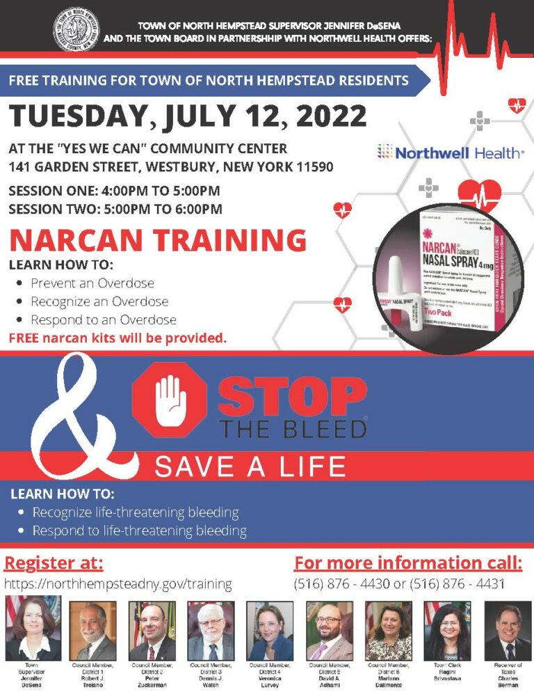 Town to partner with North Shore University Hospital to offer free Narcan and Stop the Bleed training