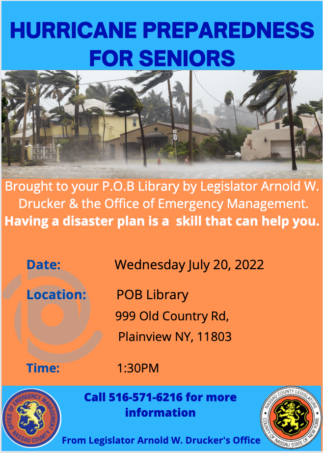 Legislator Arnold Drucker invites seniors and residents to attend upcoming hurricane preparedness seminar
