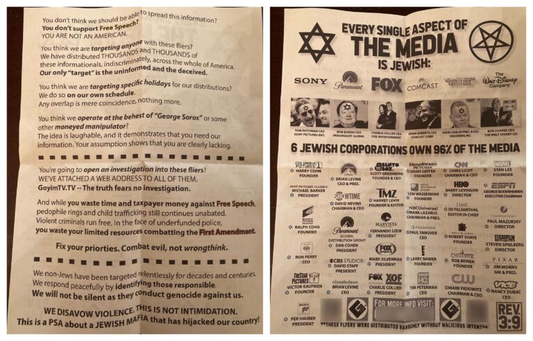 Antisemitic flyers distributed in Nassau — again