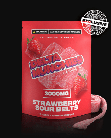 Package of Delta Munchies 3000mg Strawberry Sour Belts