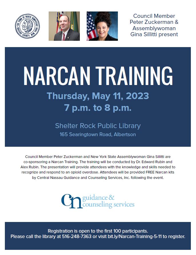 Council Member Zuckerman and Assemblywoman Sillitti to host Narcan training