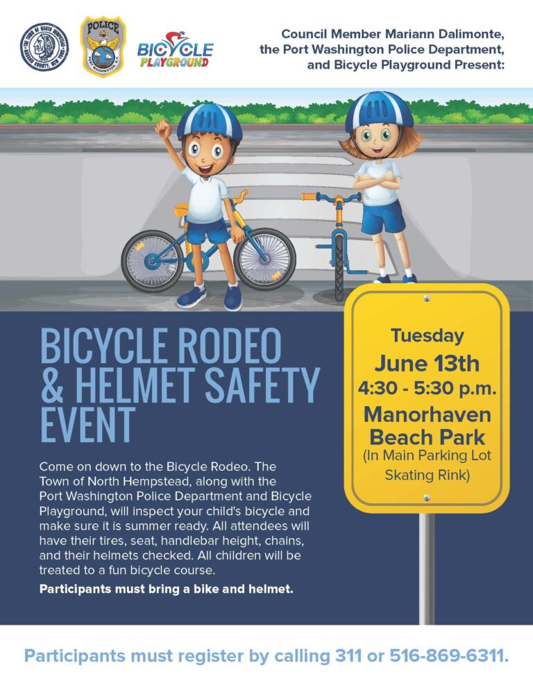 Bicycle rodeo and helmet safety event at Manorhaven Beach Park